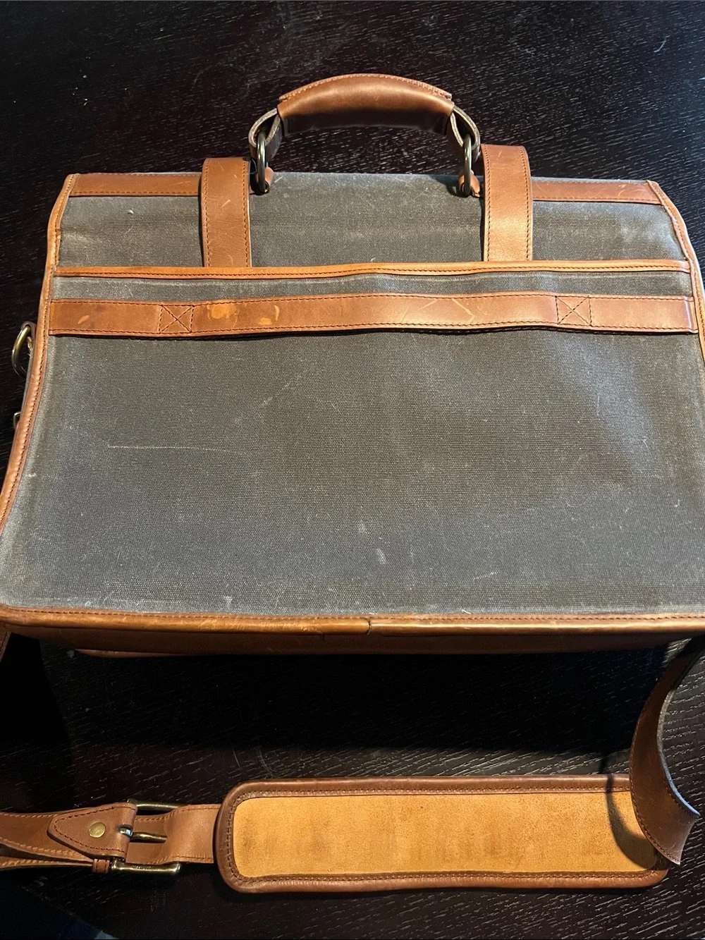 Korchmar “ Garfield” waxed canvas briefcase.
